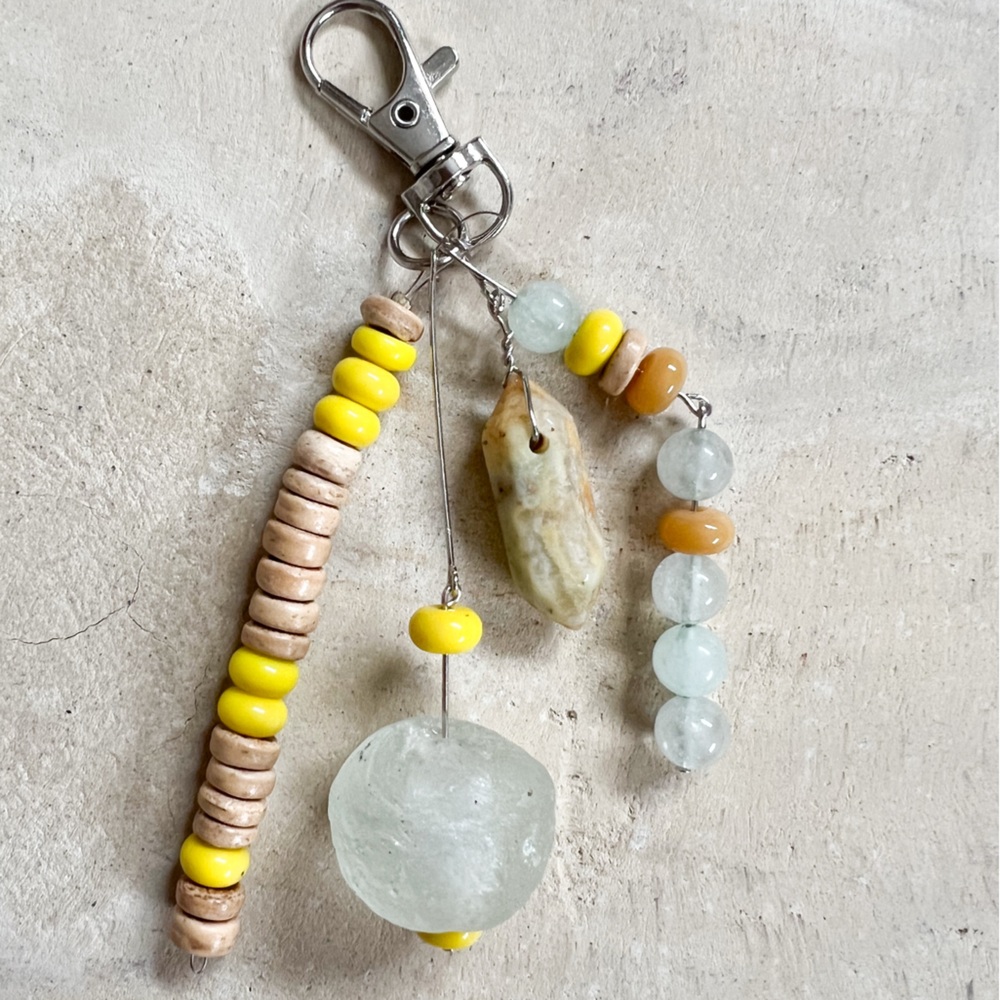 Beaded Keychain with Yellow Accents